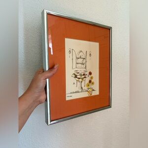 VTG Marguerite Baldasaro, Lithograph Sink Bathroom Retro 70s Daisy Silver Frame